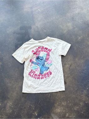 Disney White Kids T-Shirt with Blue Stitch and Pink 'Spread Kindness' Graphic